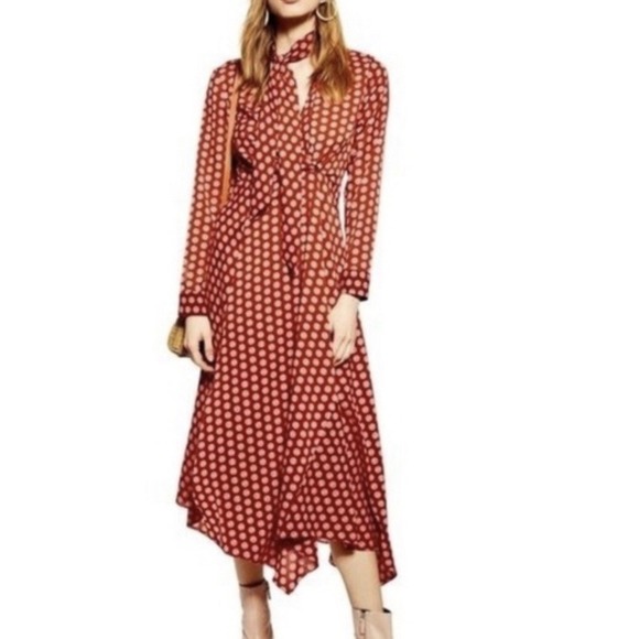 Topshop Dresses & Skirts - Topshop‎ Horse Coin Print Long Sleeve Midi Dress Orange Geometric Womens Sz 10